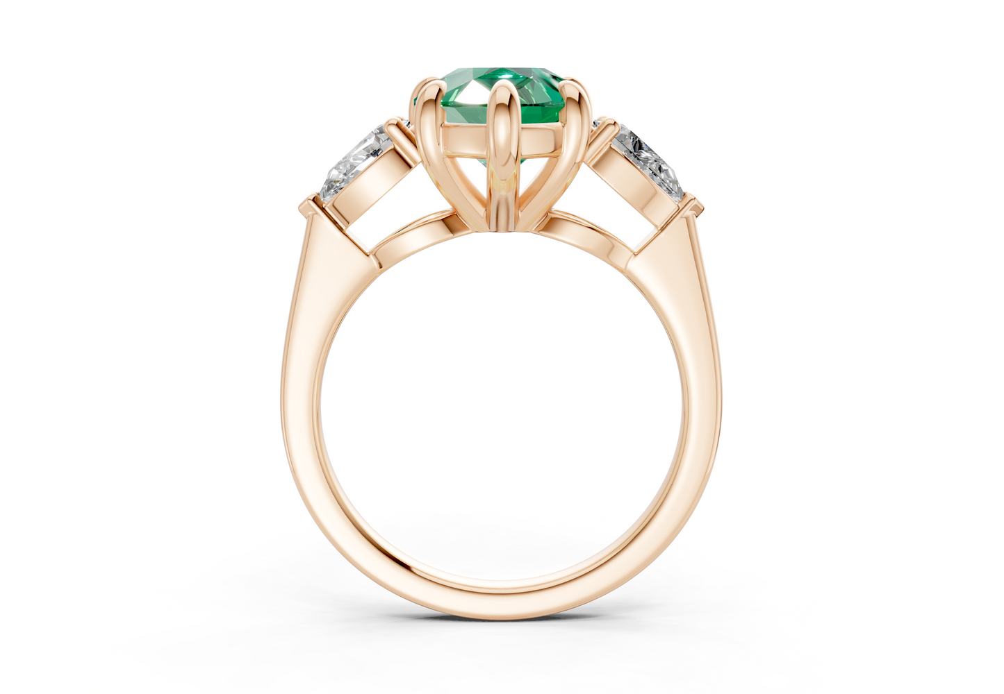 Vine Emerald Gemstone Three Stone Pear Cut 1.8mm Engagement Ring
