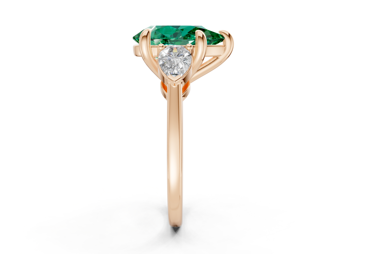 Vine Emerald Gemstone Three Stone Pear Cut 1.8mm Engagement Ring