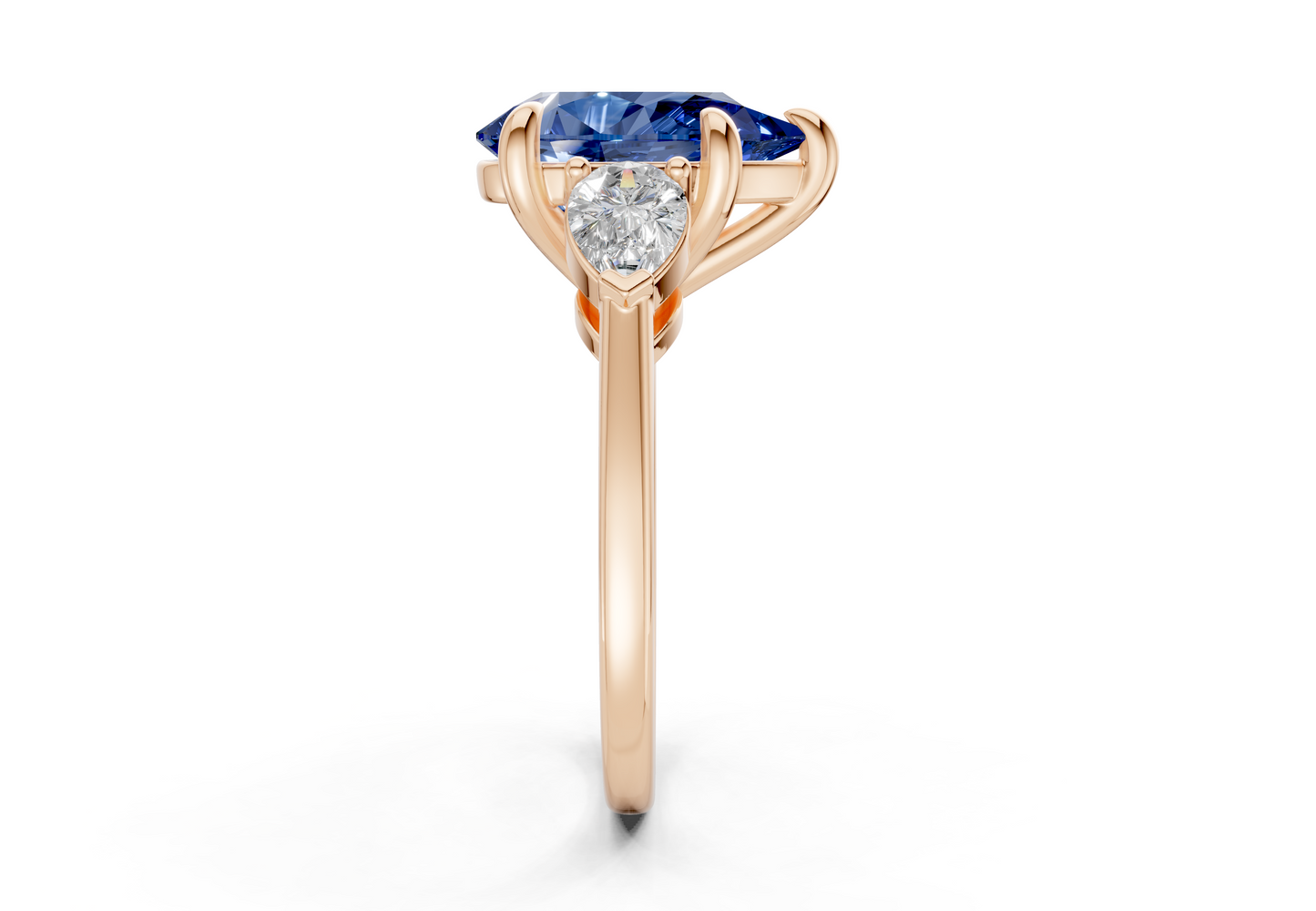 Vine Sapphire Gemstone Three Stone Pear Cut 1.8mm Engagement Ring