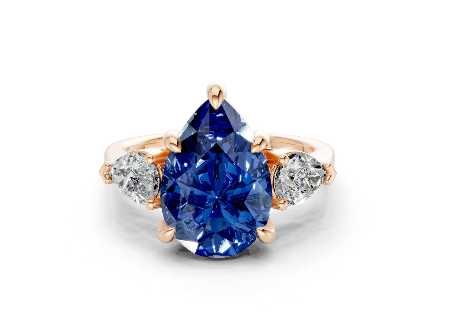 Vine Sapphire Gemstone Three Stone Pear Cut 1.8mm Engagement Ring