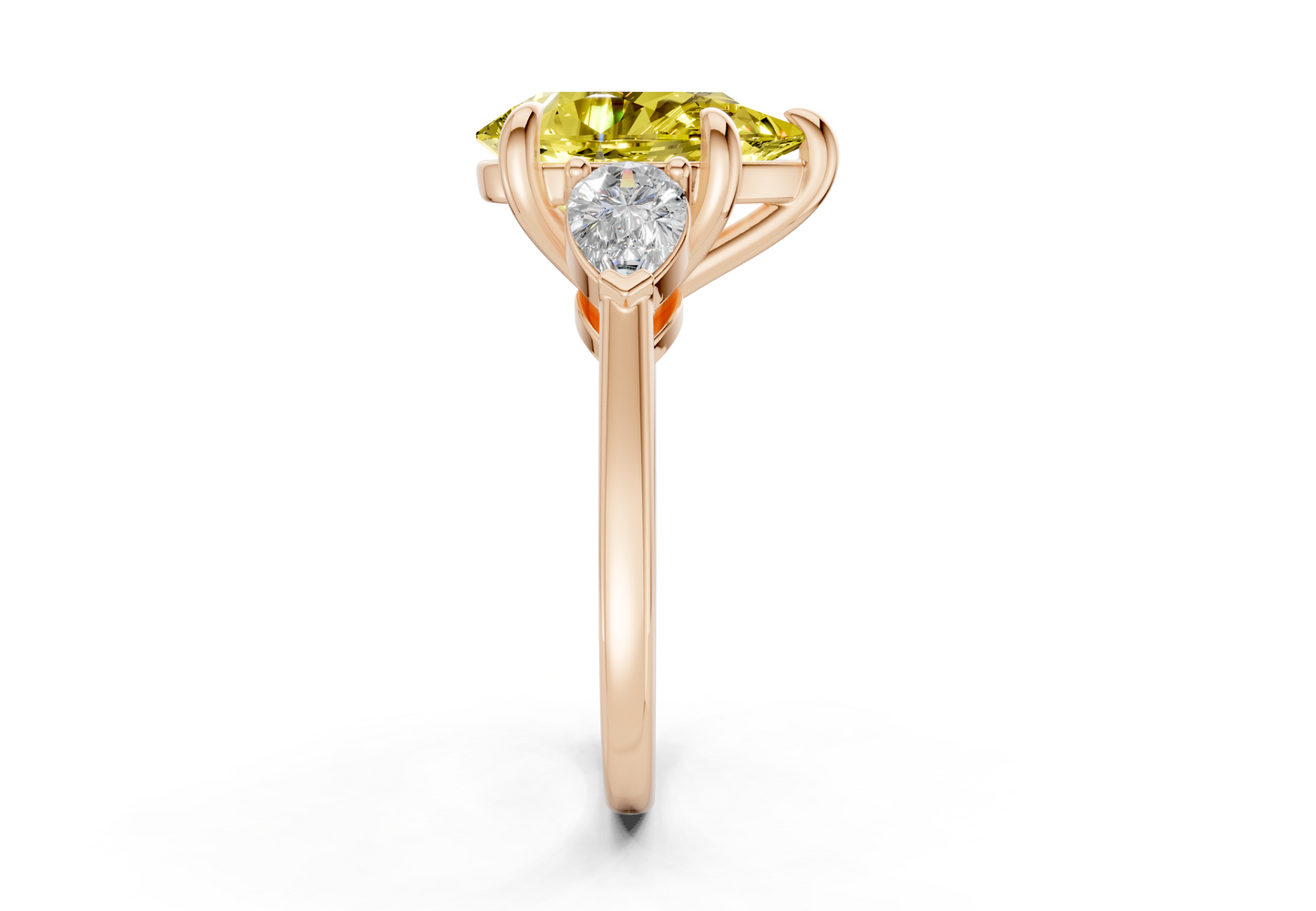 Vine Yellow Diamond Three Stone Pear Cut 1.8mm Engagement Ring