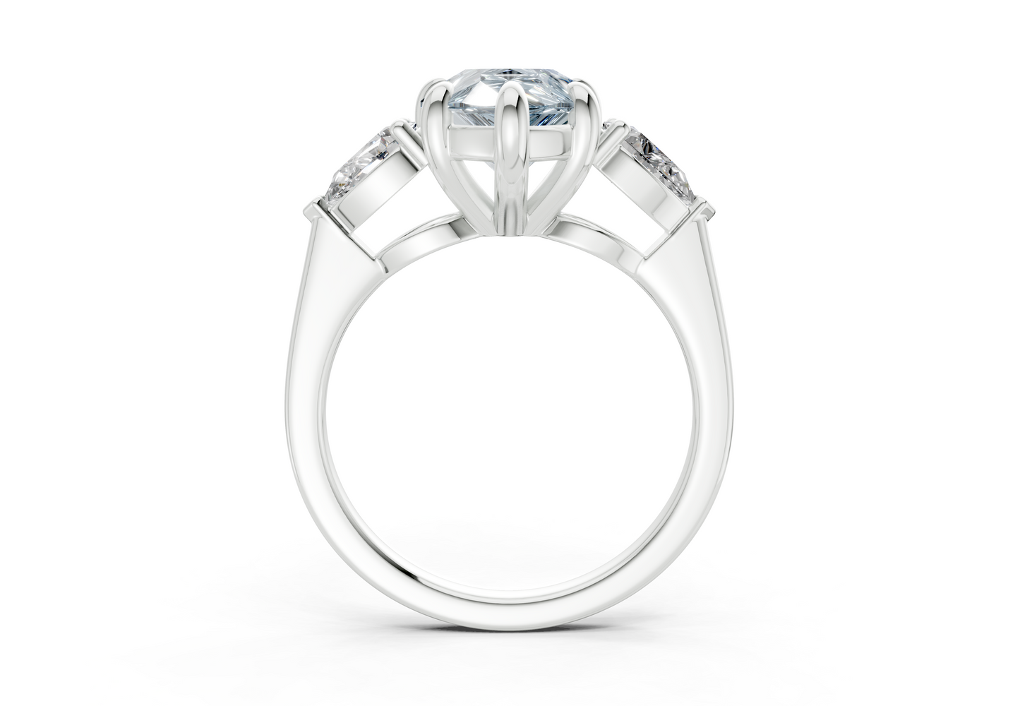 Vine Blue Diamond Three Stone Pear Cut 1.8mm Engagement Ring