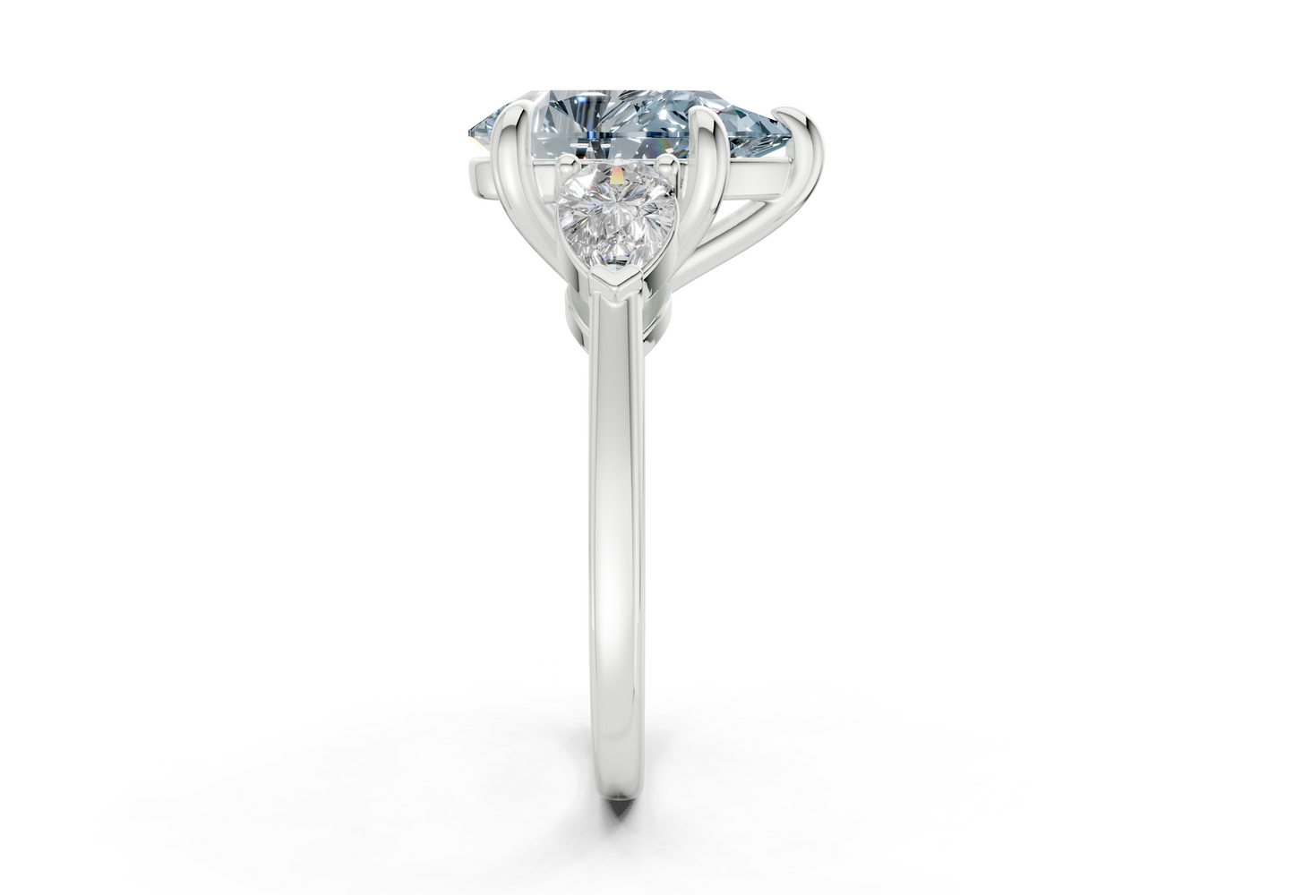 Vine Blue Diamond Three Stone Pear Cut 1.8mm Engagement Ring