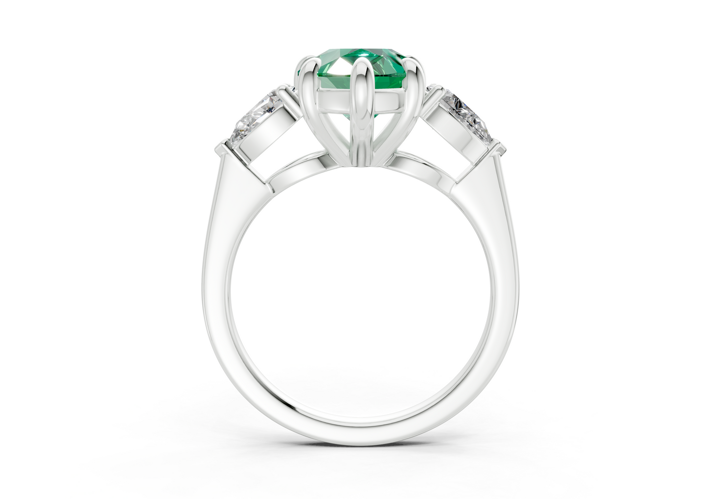 Vine Emerald Gemstone Three Stone Pear Cut 1.8mm Engagement Ring