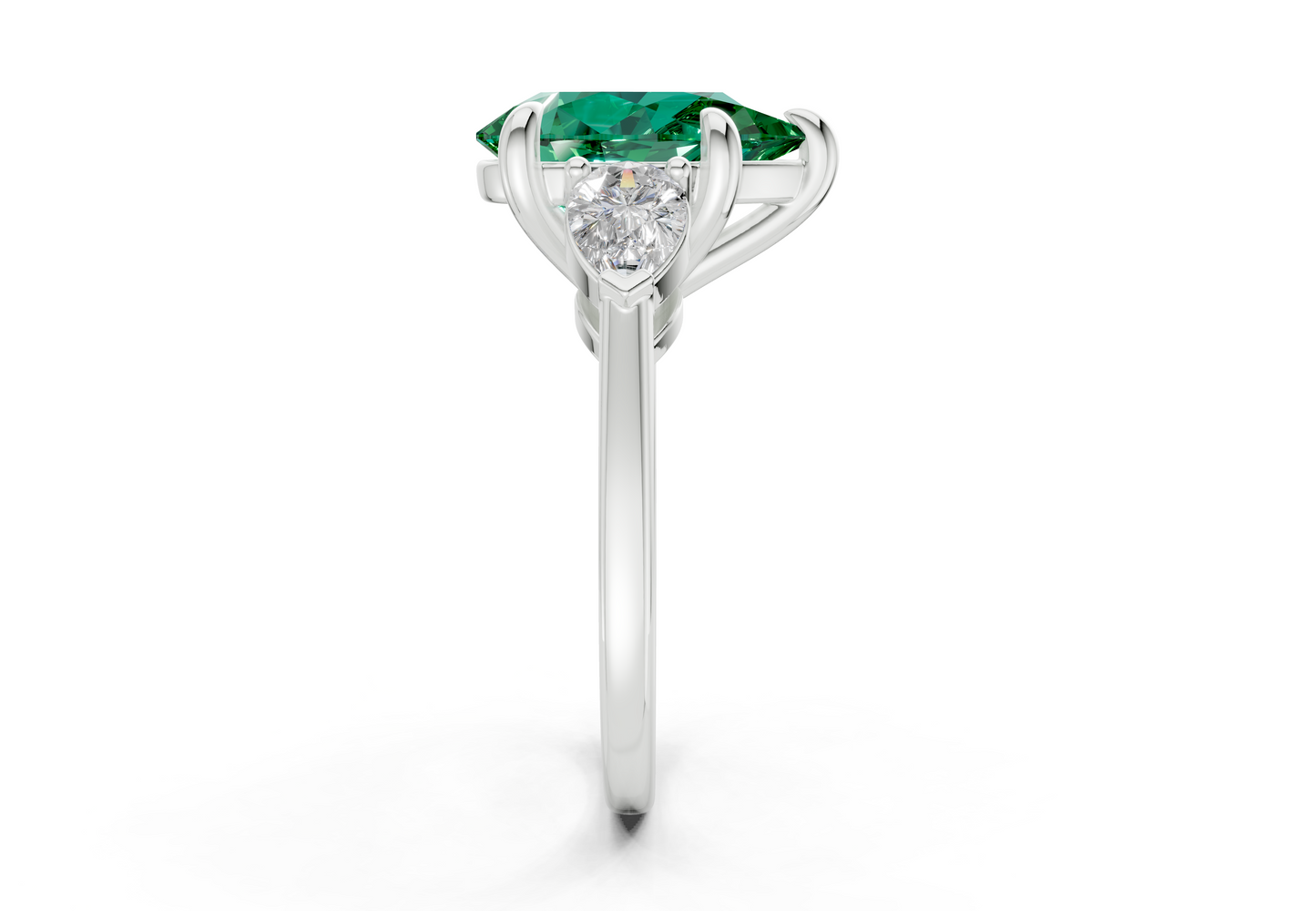 Vine Emerald Gemstone Three Stone Pear Cut 1.8mm Engagement Ring