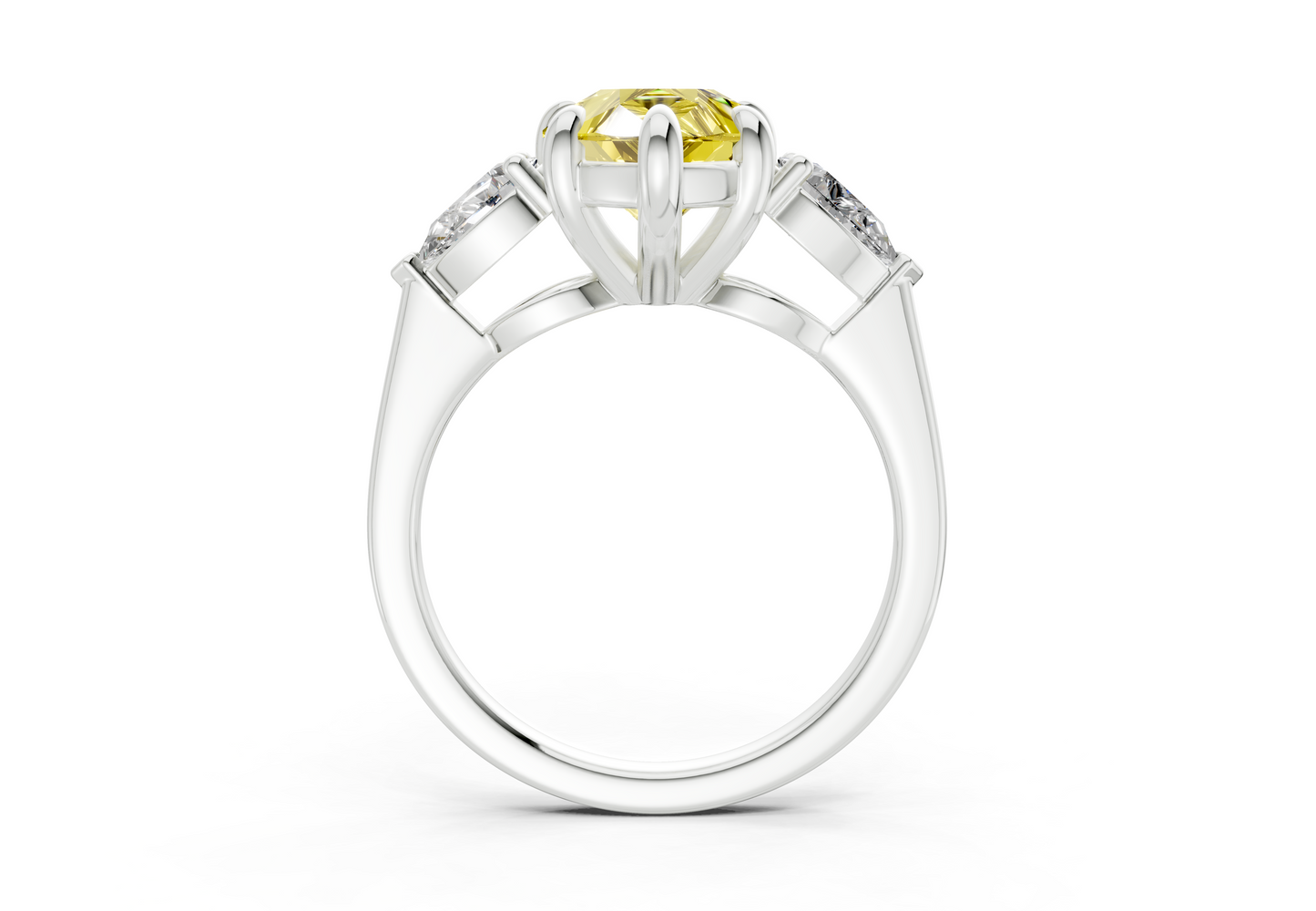 Vine Yellow Diamond Three Stone Pear Cut 1.8mm Engagement Ring