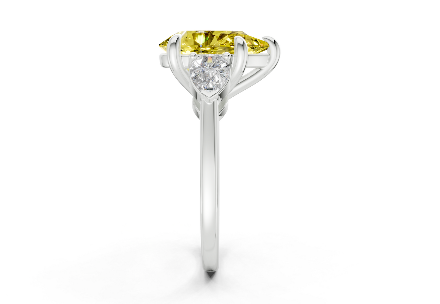 Vine Yellow Diamond Three Stone Pear Cut 1.8mm Engagement Ring