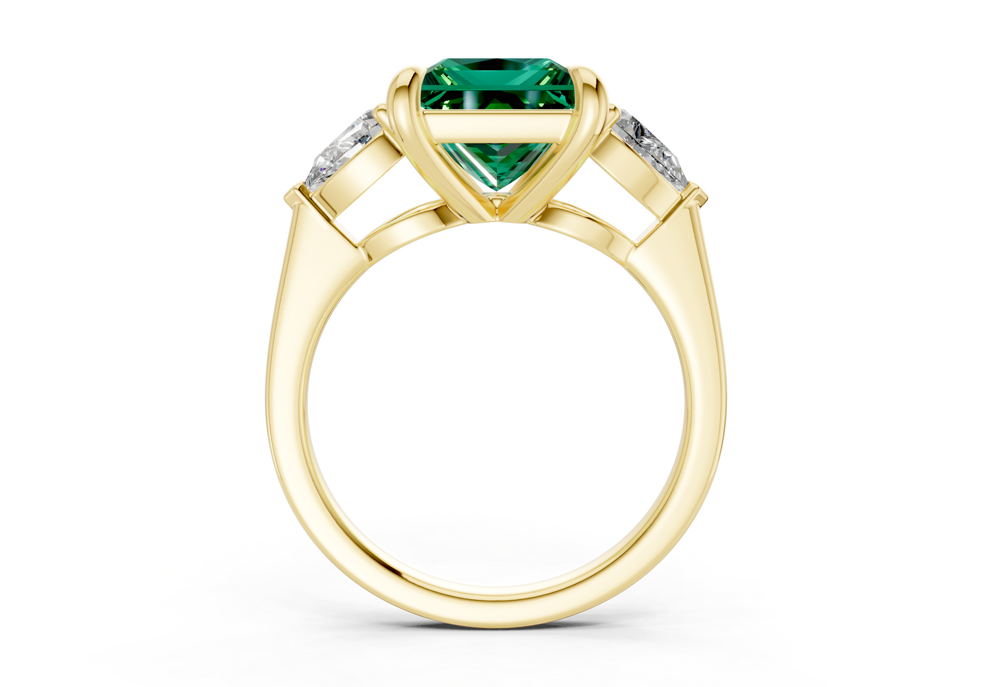 Vine Emerald Gemstone Three Stone Princess Cut 1.8mm Engagement Ring