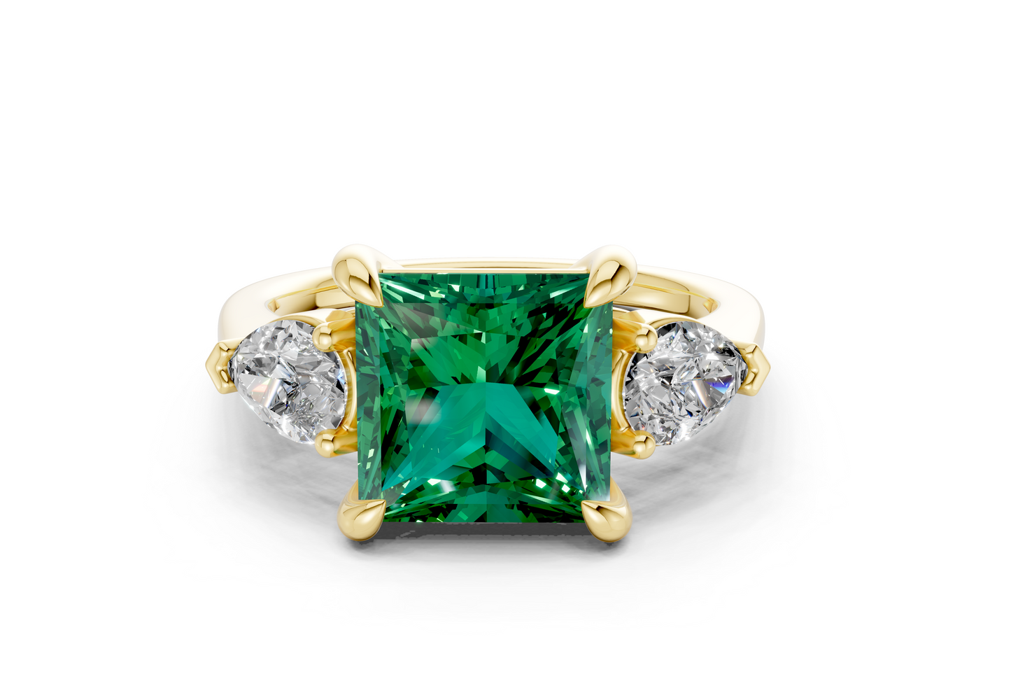 Vine Emerald Gemstone Three Stone Princess Cut 1.8mm Engagement Ring