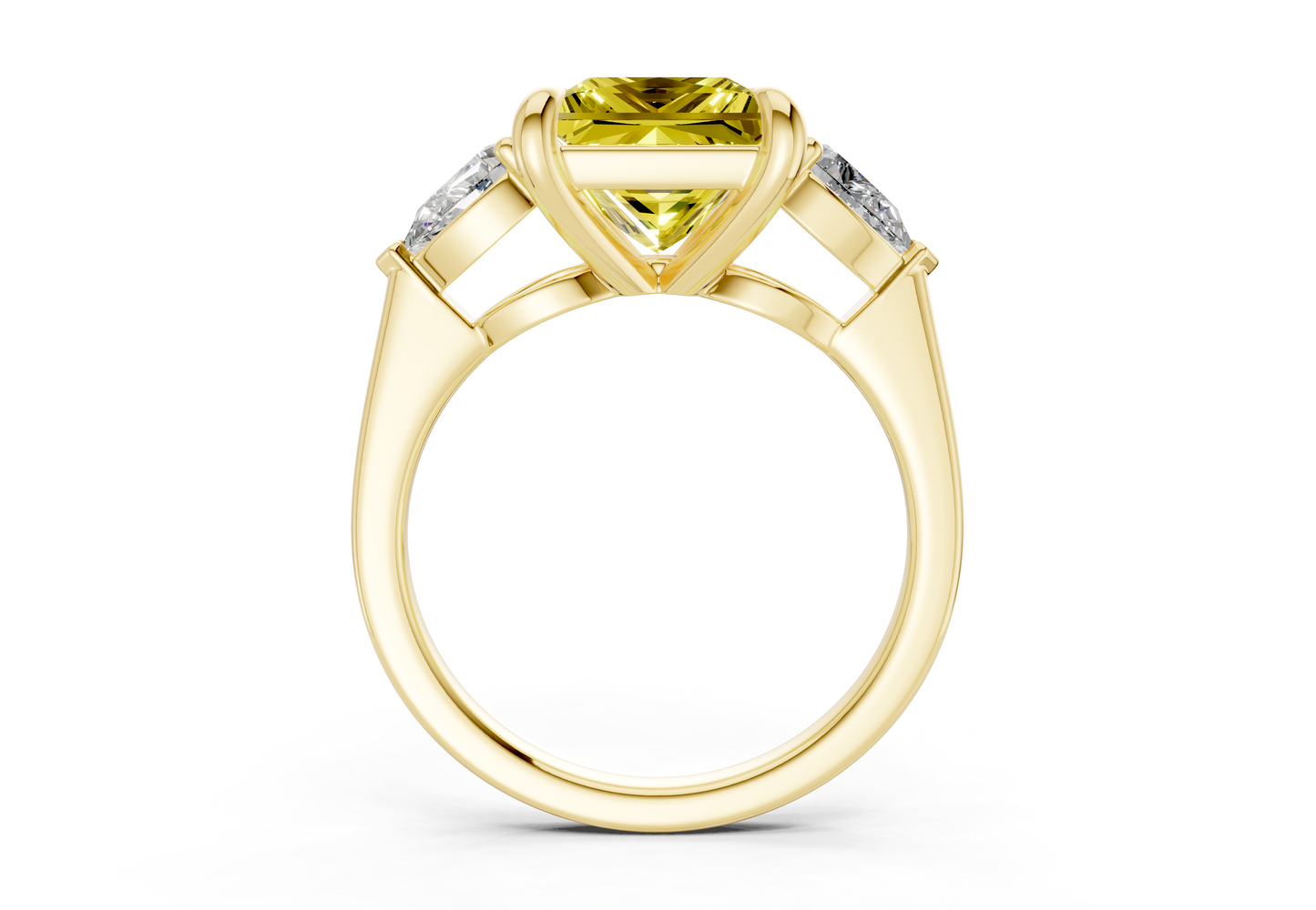 Vine Yellow Diamond Three Stone Princess Cut 1.8mm Engagement Ring
