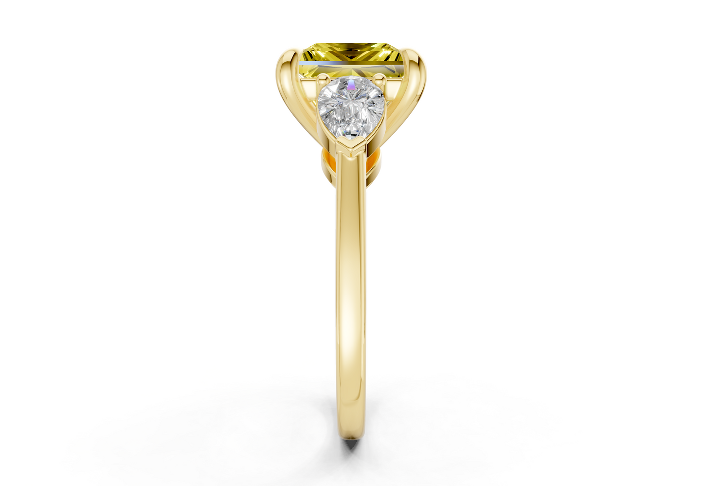 Vine Yellow Diamond Three Stone Princess Cut 1.8mm Engagement Ring