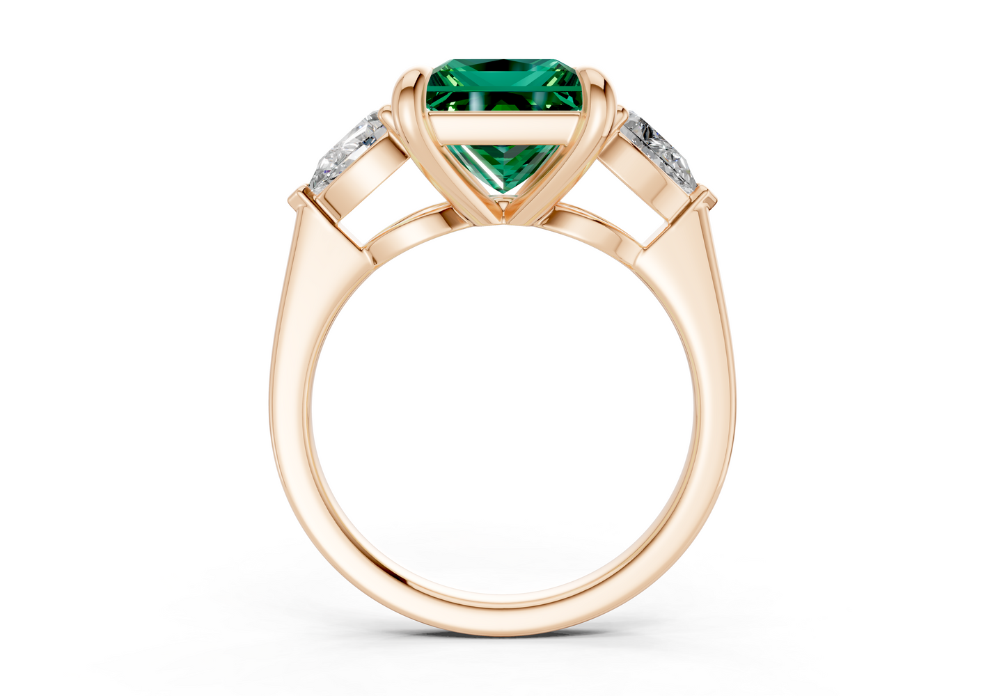 Vine Emerald Gemstone Three Stone Princess Cut 1.8mm Engagement Ring