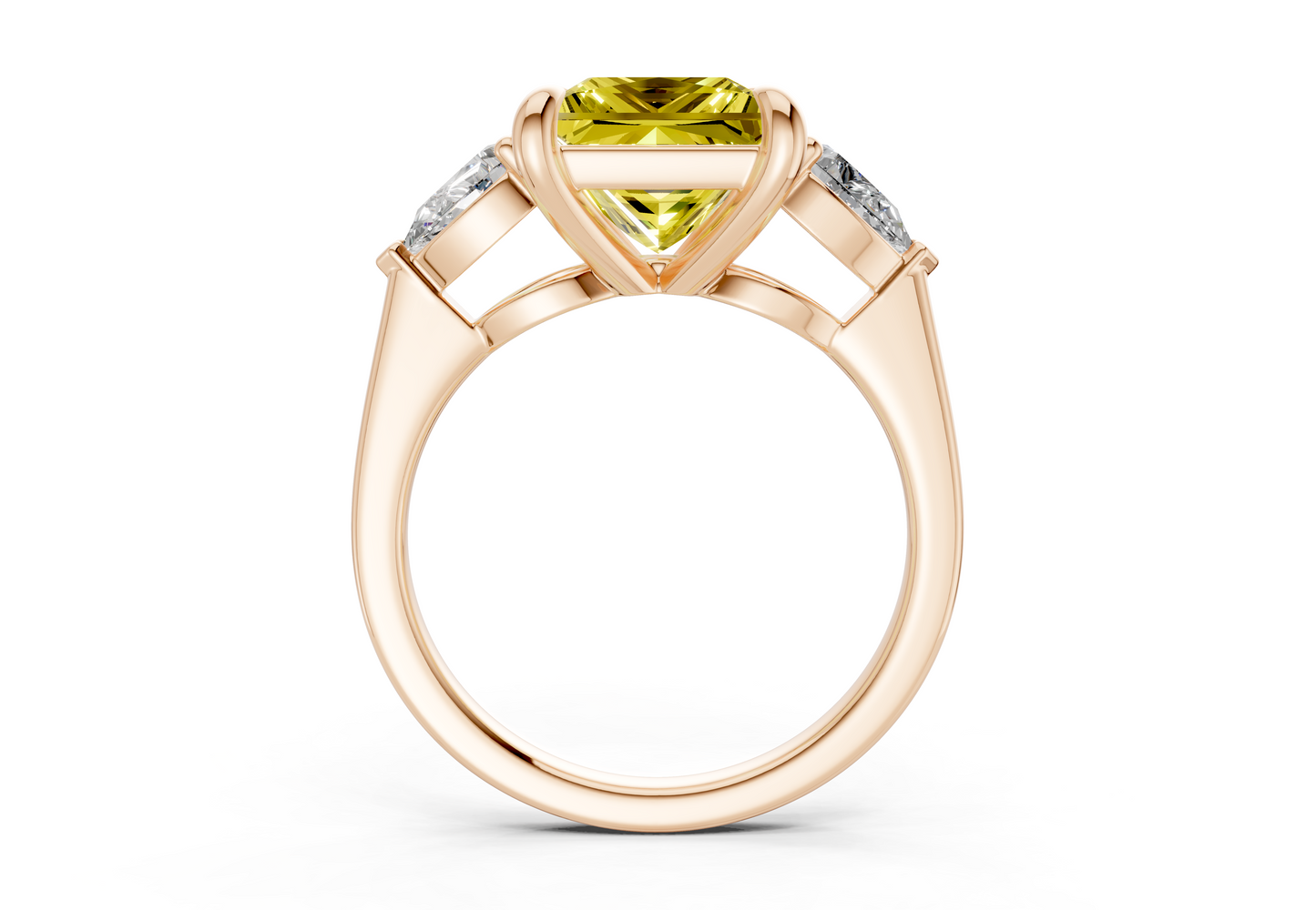 Vine Yellow Diamond Three Stone Princess Cut 1.8mm Engagement Ring