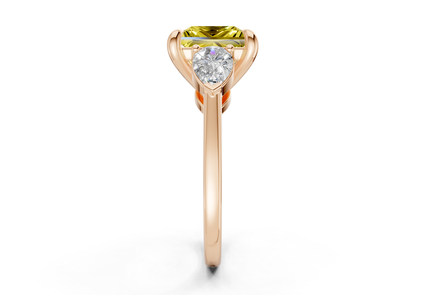 Vine Yellow Diamond Three Stone Princess Cut 1.8mm Engagement Ring