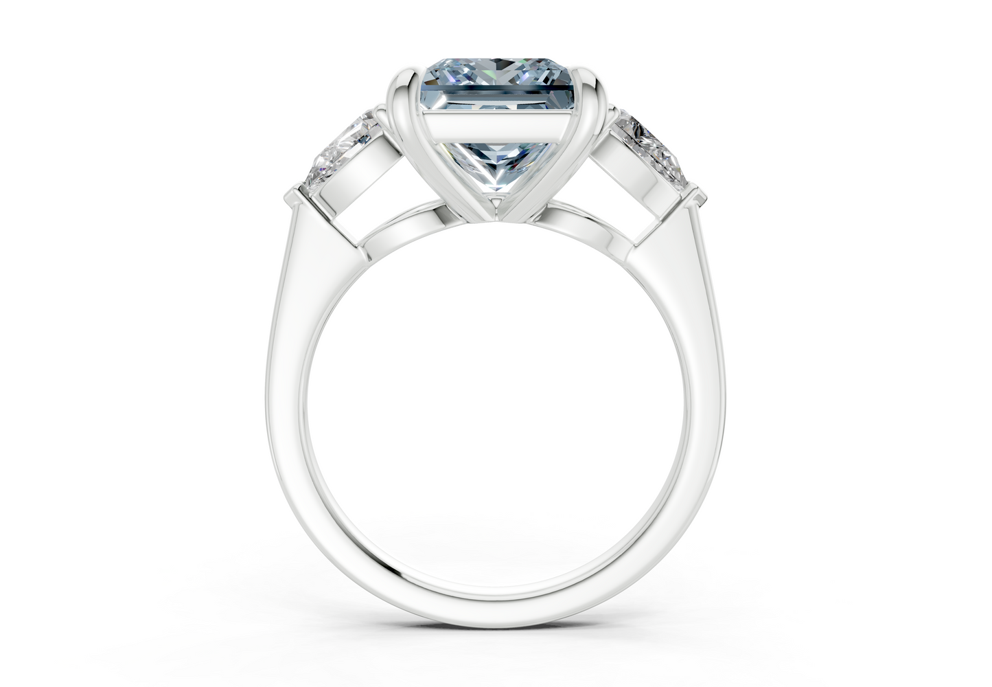 Vine Blue Diamond Three Stone Princess Cut 1.8mm Engagement Ring