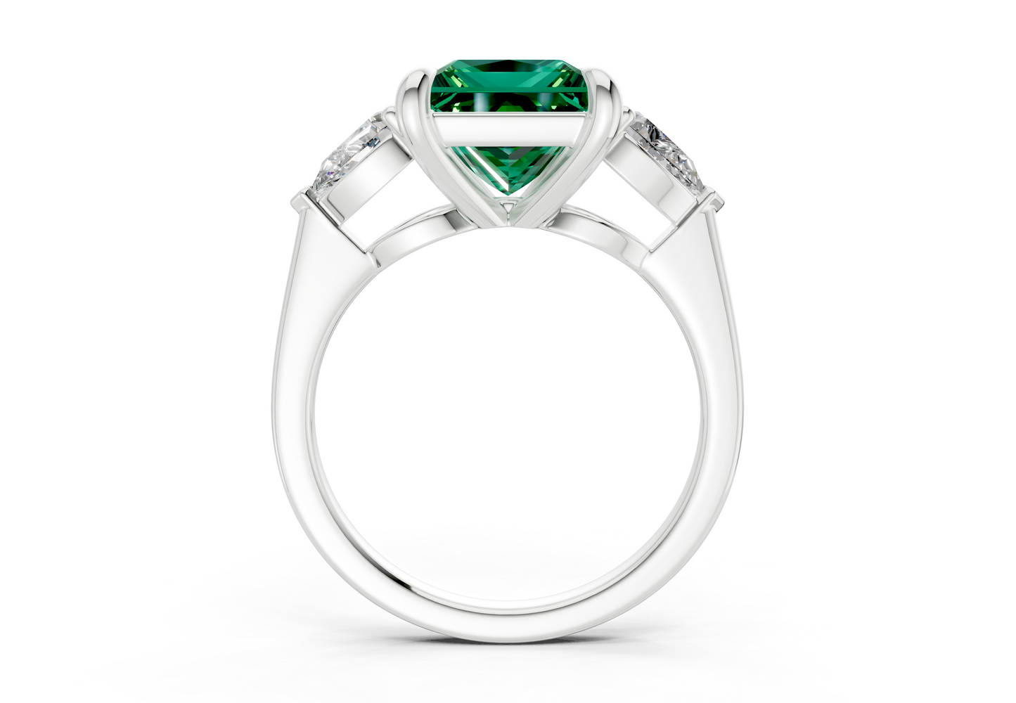 Vine Emerald Gemstone Three Stone Princess Cut 1.8mm Engagement Ring
