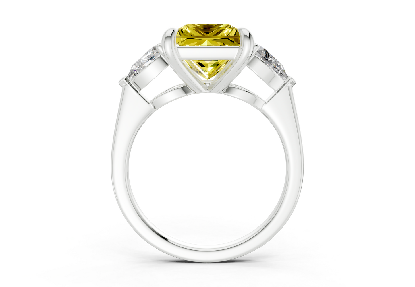 Vine Yellow Diamond Three Stone Princess Cut 1.8mm Engagement Ring