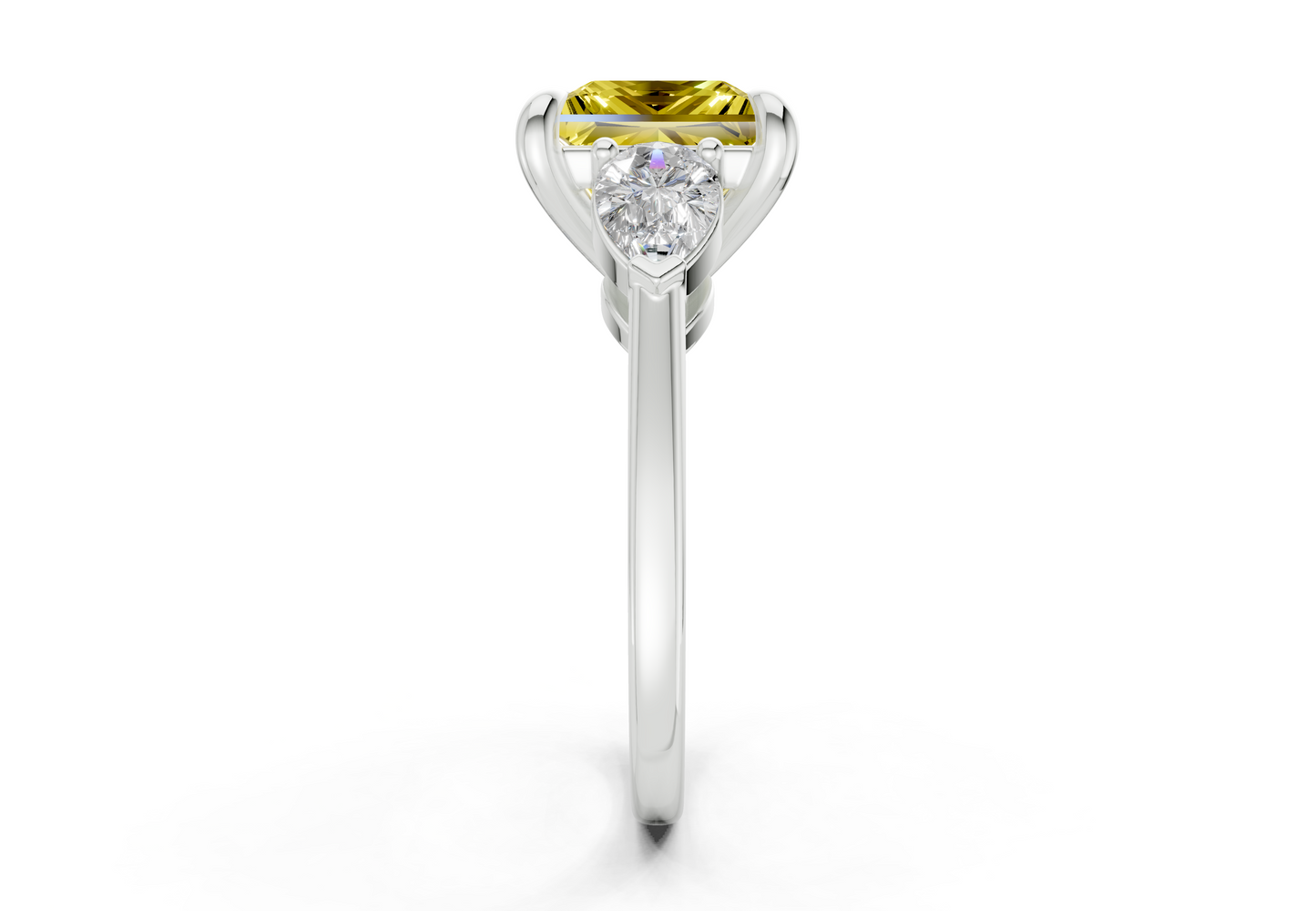 Vine Yellow Diamond Three Stone Princess Cut 1.8mm Engagement Ring