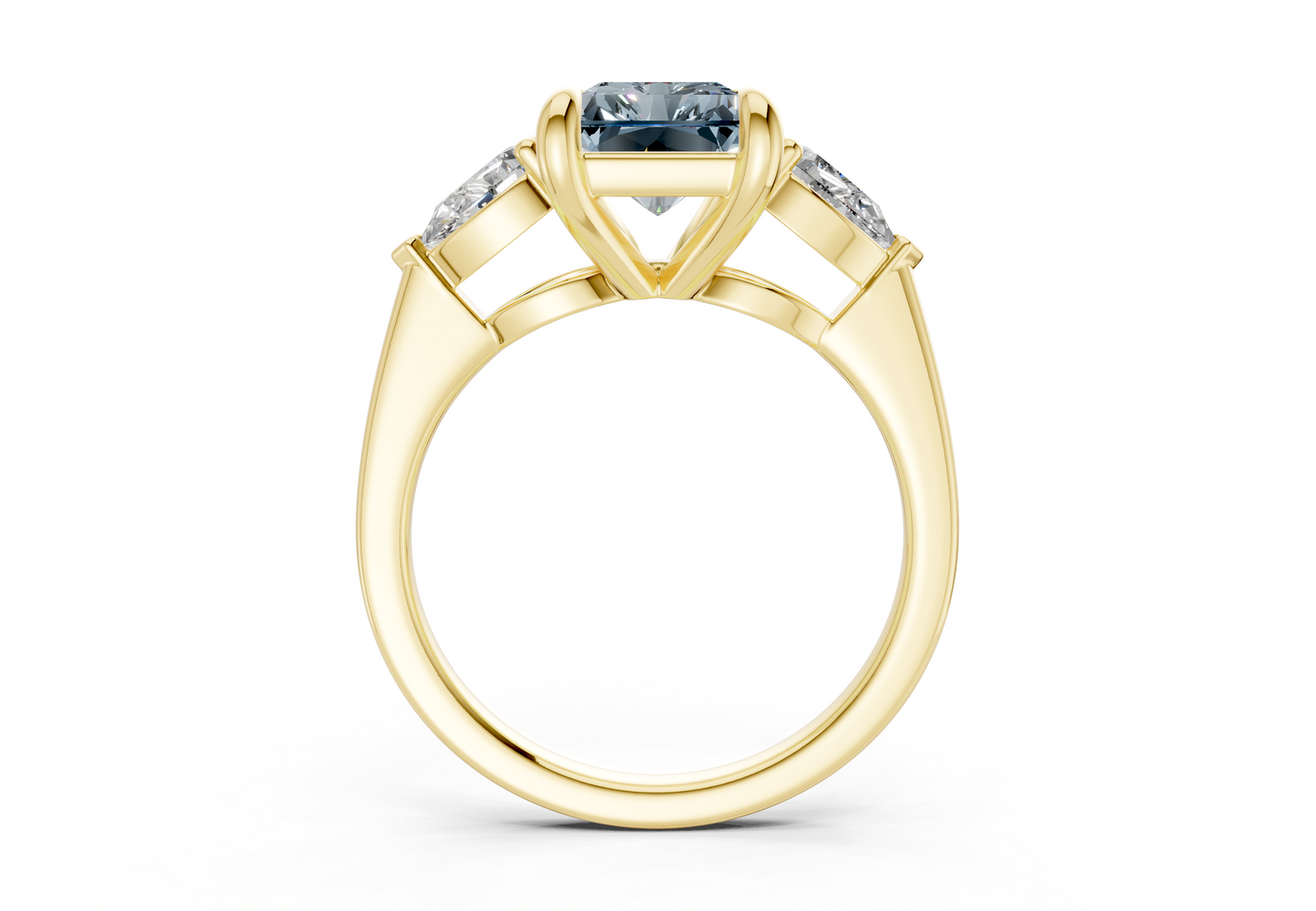 Vine Blue Diamond Three Stone Radiant Cut 1.8mm Engagement Ring