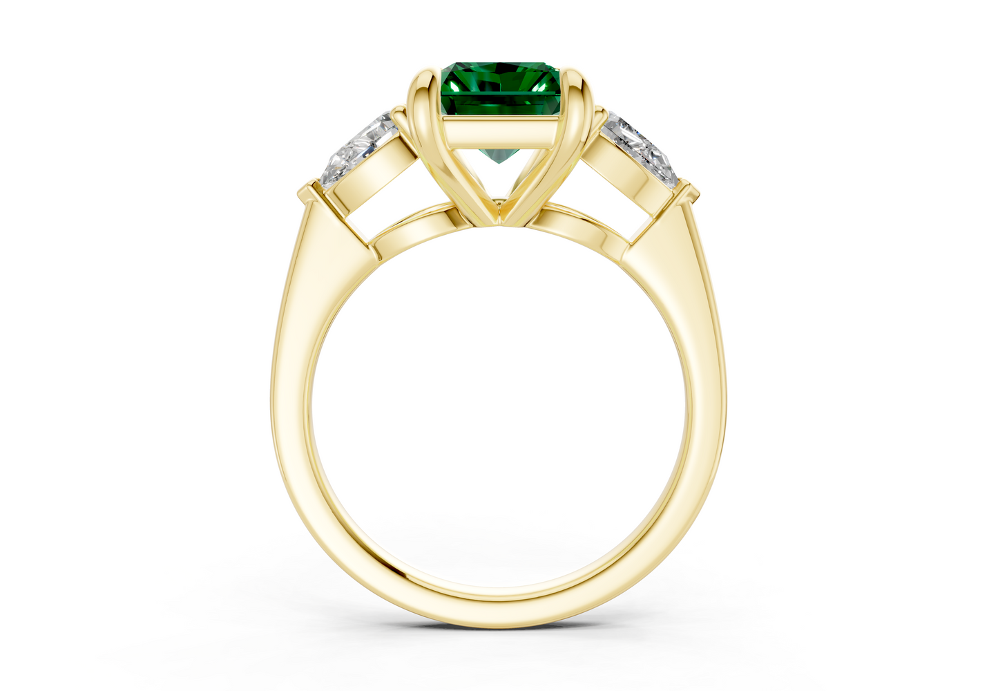 Vine Emerald Gemstone Three Stone Radiant Cut 1.8mm Engagement Ring