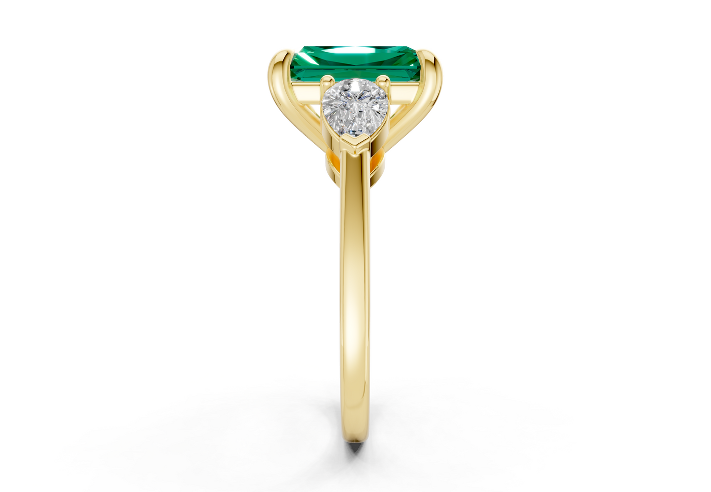 Vine Emerald Gemstone Three Stone Radiant Cut 1.8mm Engagement Ring