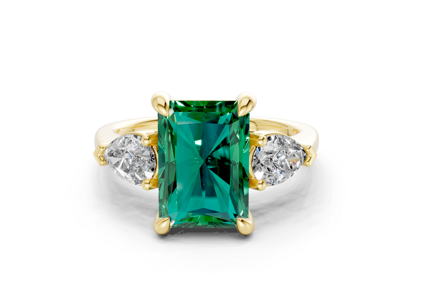 Vine Emerald Gemstone Three Stone Radiant Cut 1.8mm Engagement Ring