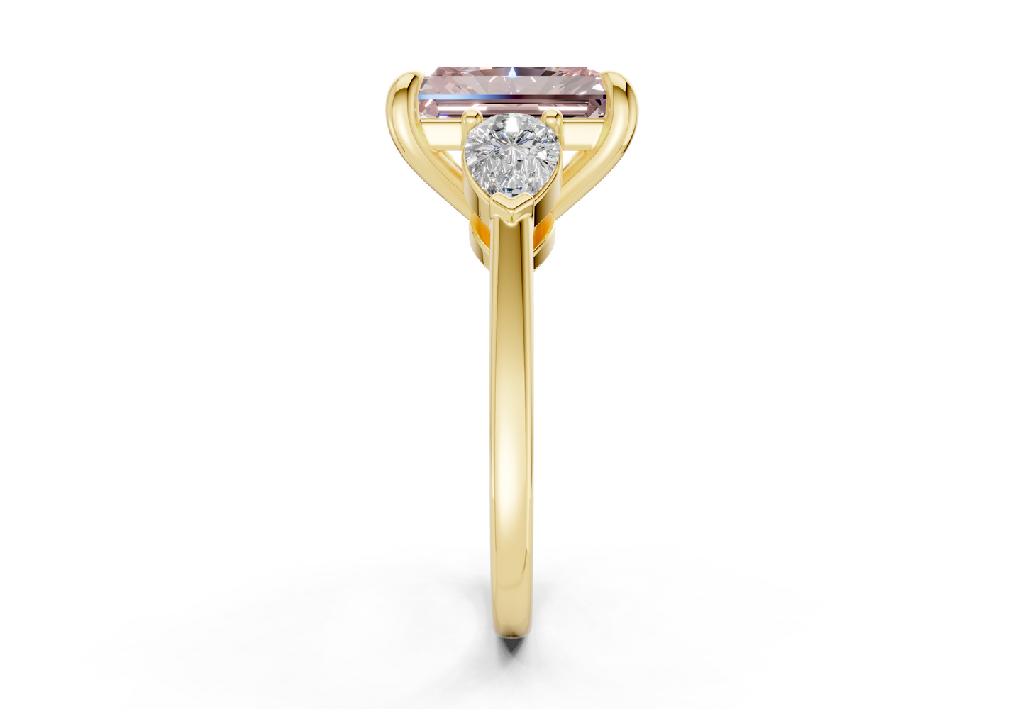 Vine Pink Diamond Three Stone Radiant Cut 1.8mm Engagement Ring