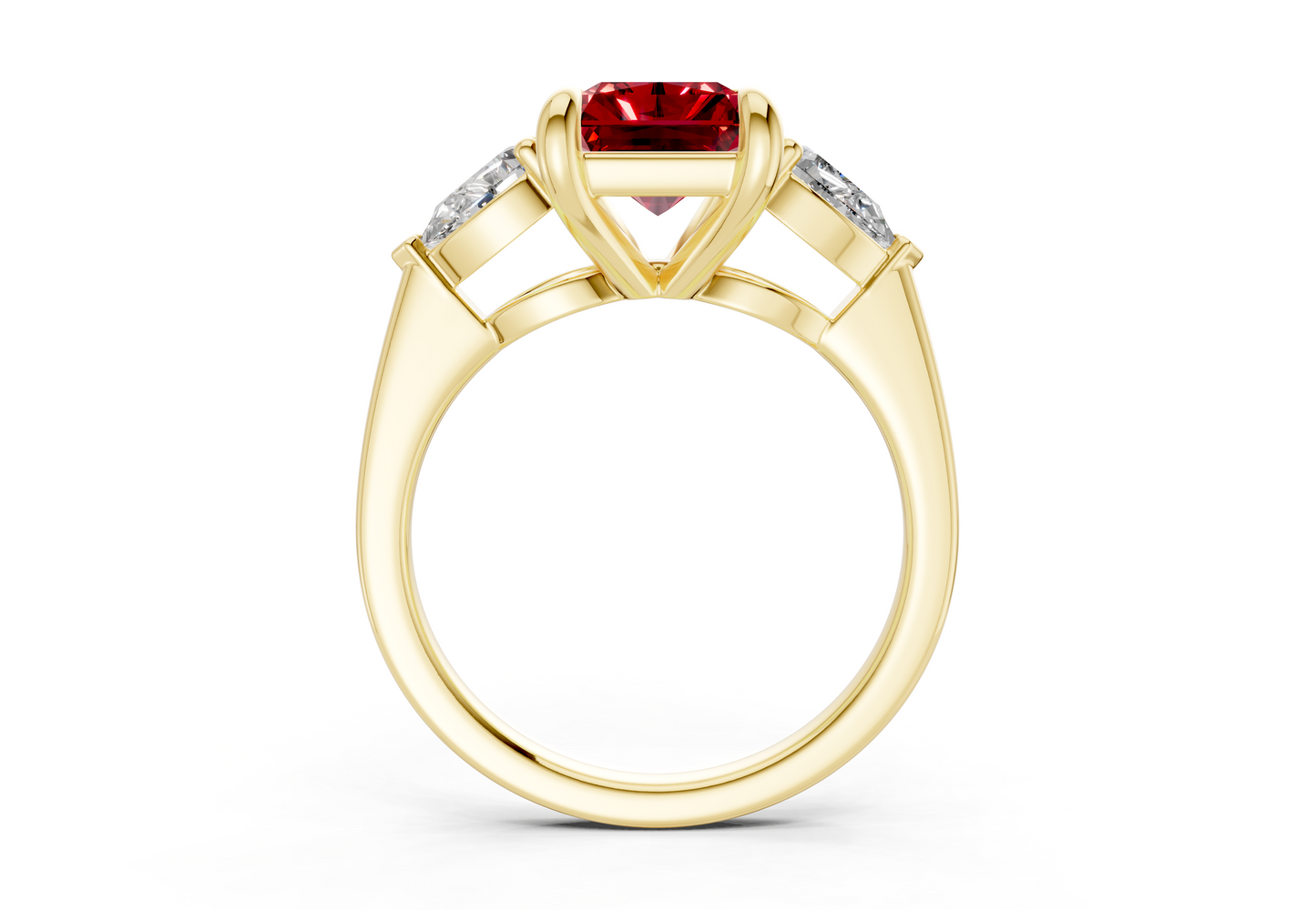 Vine Ruby Gemstone Three Stone Radiant Cut 1.8mm Engagement Ring