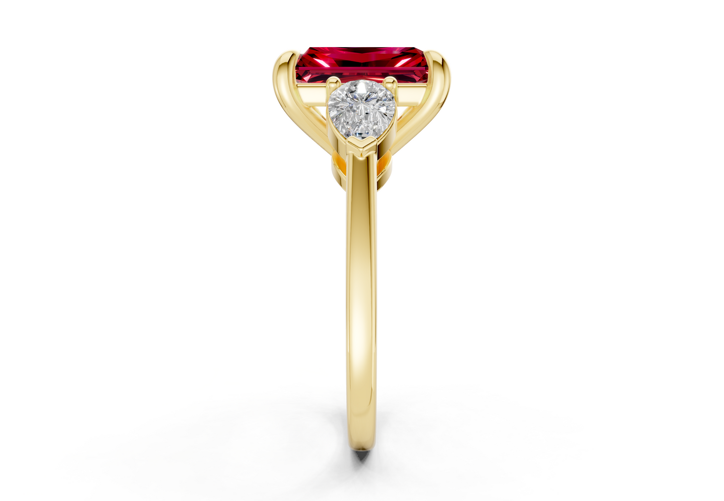 Vine Ruby Gemstone Three Stone Radiant Cut 1.8mm Engagement Ring