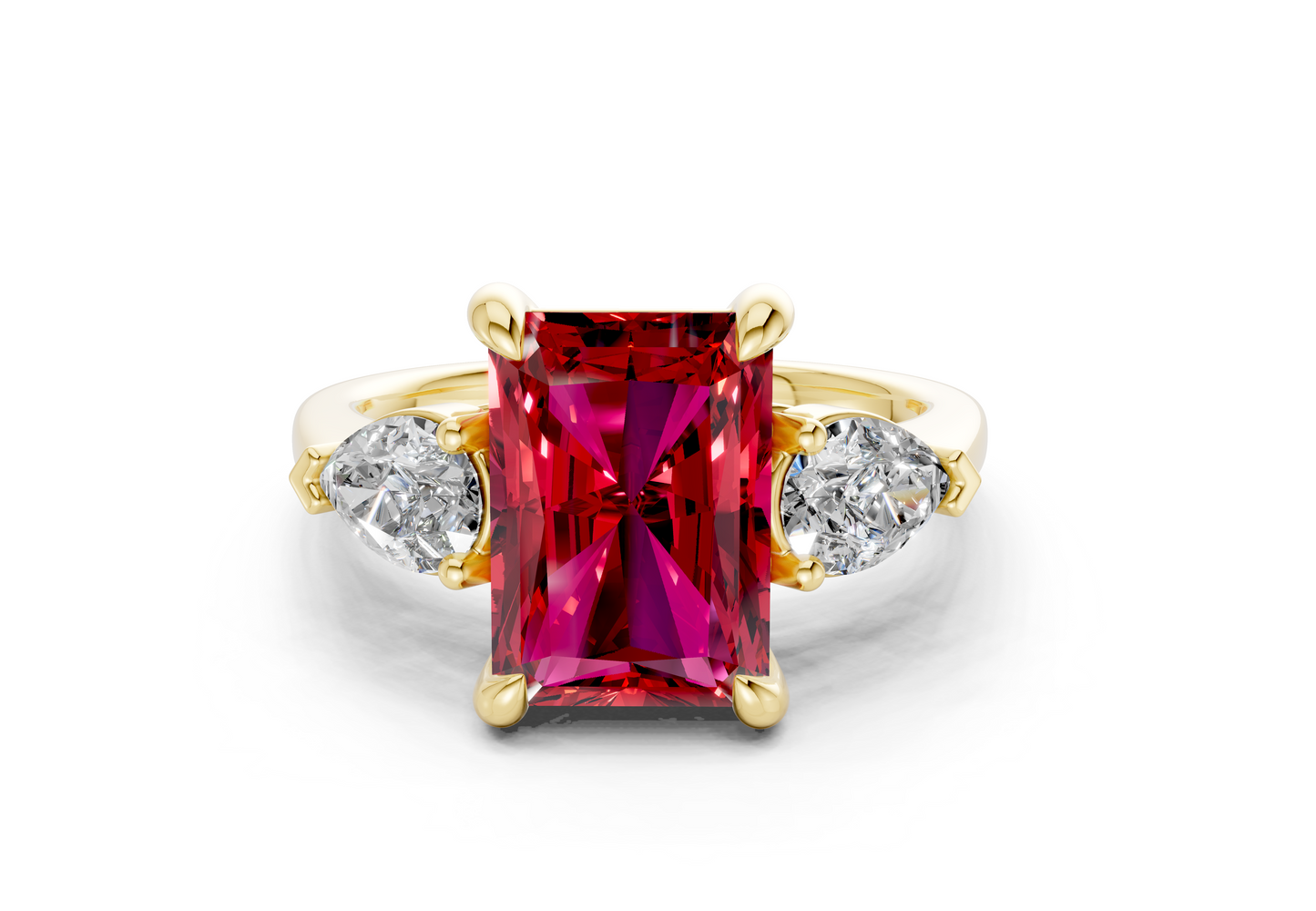Vine Ruby Gemstone Three Stone Radiant Cut 1.8mm Engagement Ring
