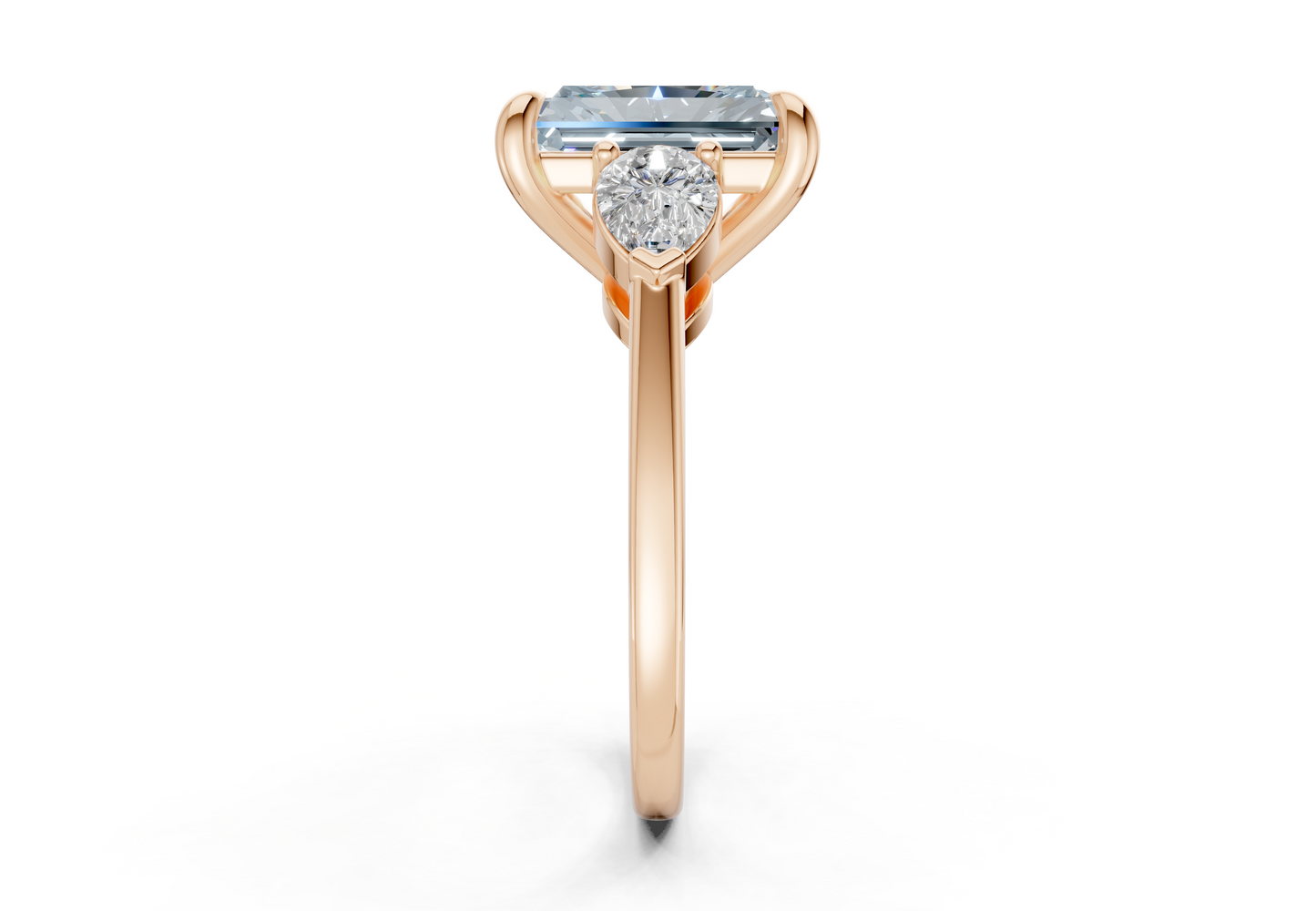 Vine Blue Diamond Three Stone Radiant Cut 1.8mm Engagement Ring