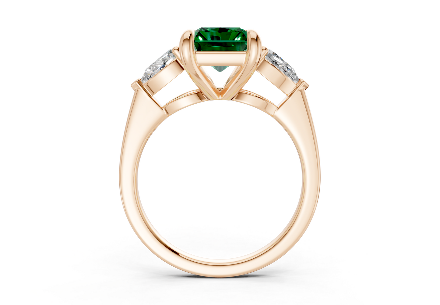 Vine Emerald Gemstone Three Stone Radiant Cut 1.8mm Engagement Ring