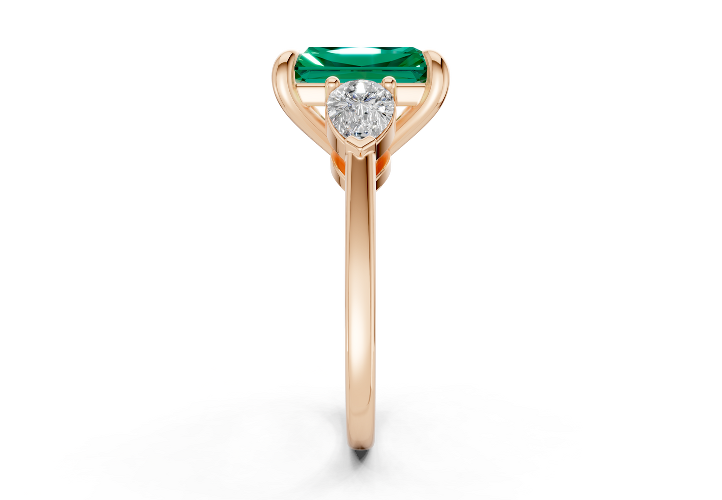 Vine Emerald Gemstone Three Stone Radiant Cut 1.8mm Engagement Ring