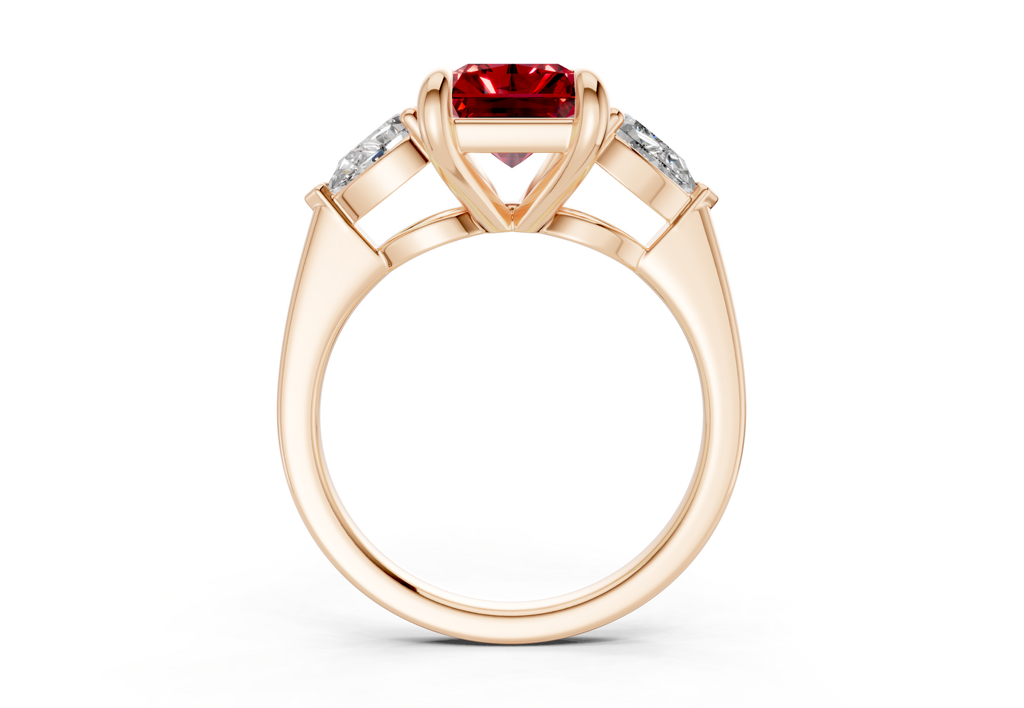 Vine Ruby Gemstone Three Stone Radiant Cut 1.8mm Engagement Ring