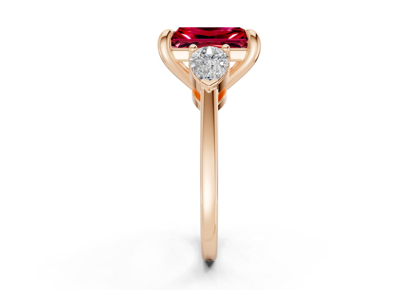 Vine Ruby Gemstone Three Stone Radiant Cut 1.8mm Engagement Ring