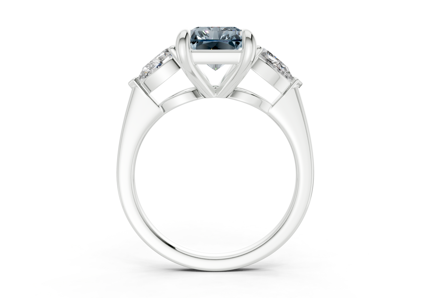 Vine Blue Diamond Three Stone Radiant Cut 1.8mm Engagement Ring