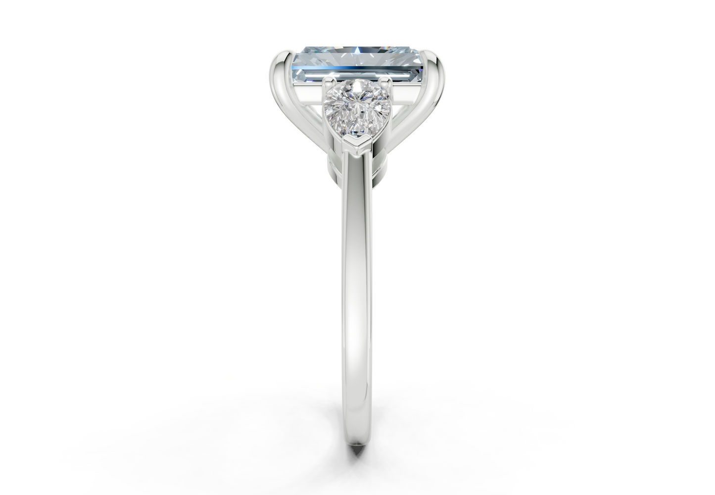 Vine Blue Diamond Three Stone Radiant Cut 1.8mm Engagement Ring