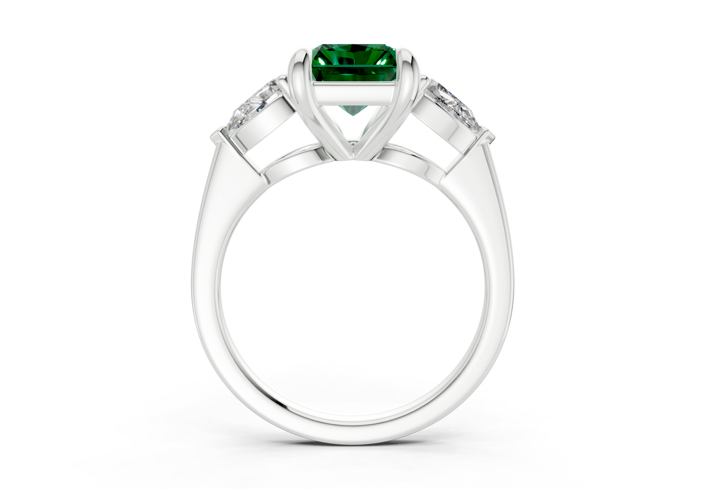Vine Emerald Gemstone Three Stone Radiant Cut 1.8mm Engagement Ring