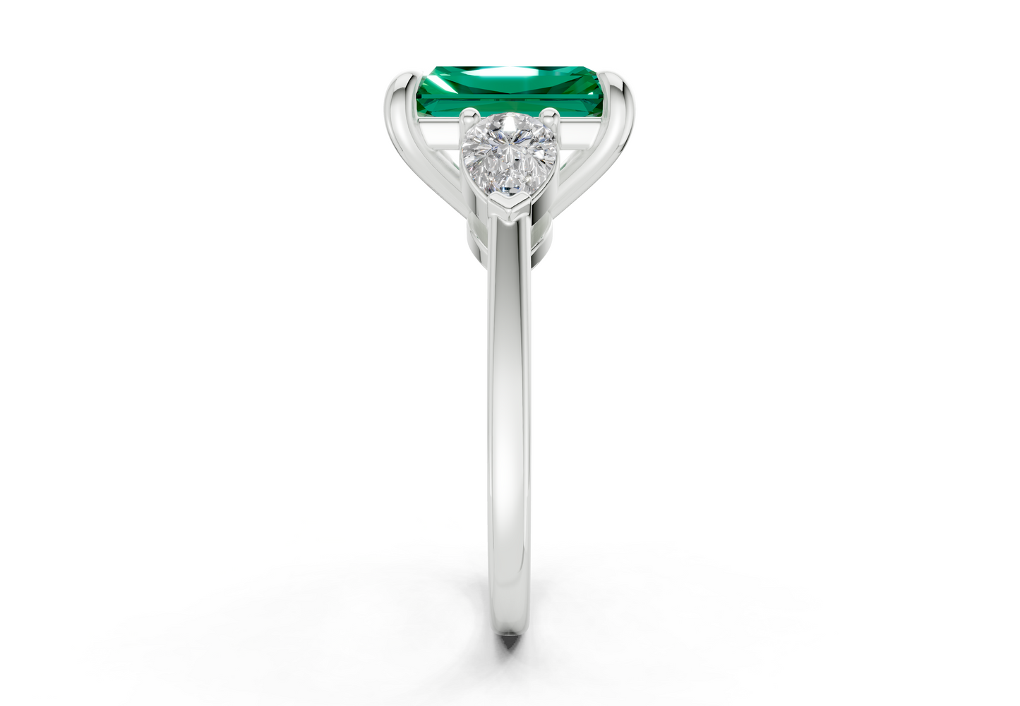 Vine Emerald Gemstone Three Stone Radiant Cut 1.8mm Engagement Ring
