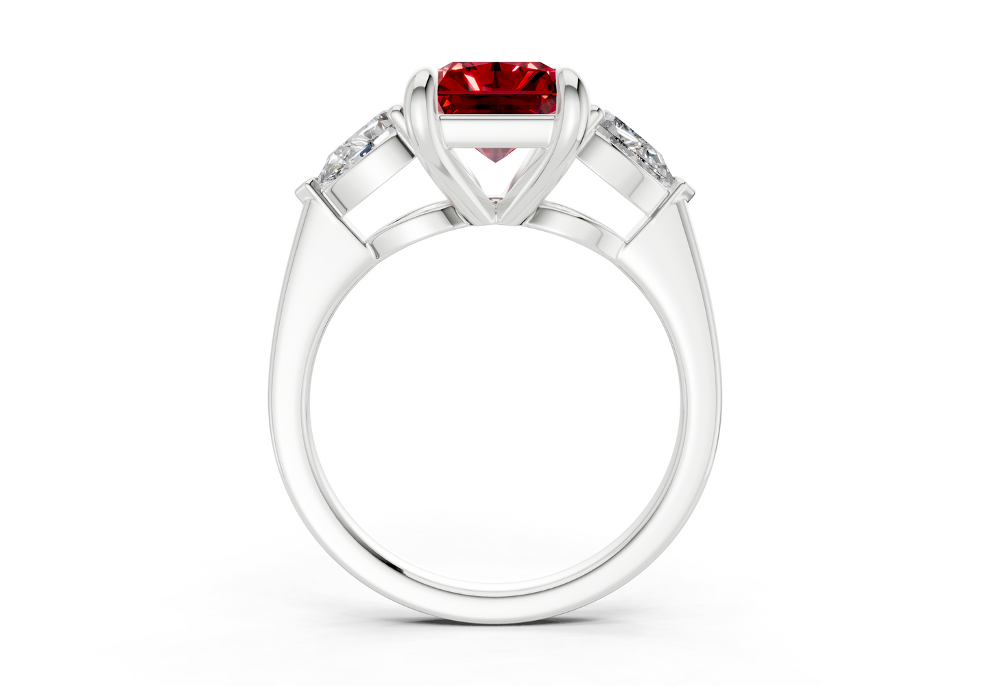 Vine Ruby Gemstone Three Stone Radiant Cut 1.8mm Engagement Ring