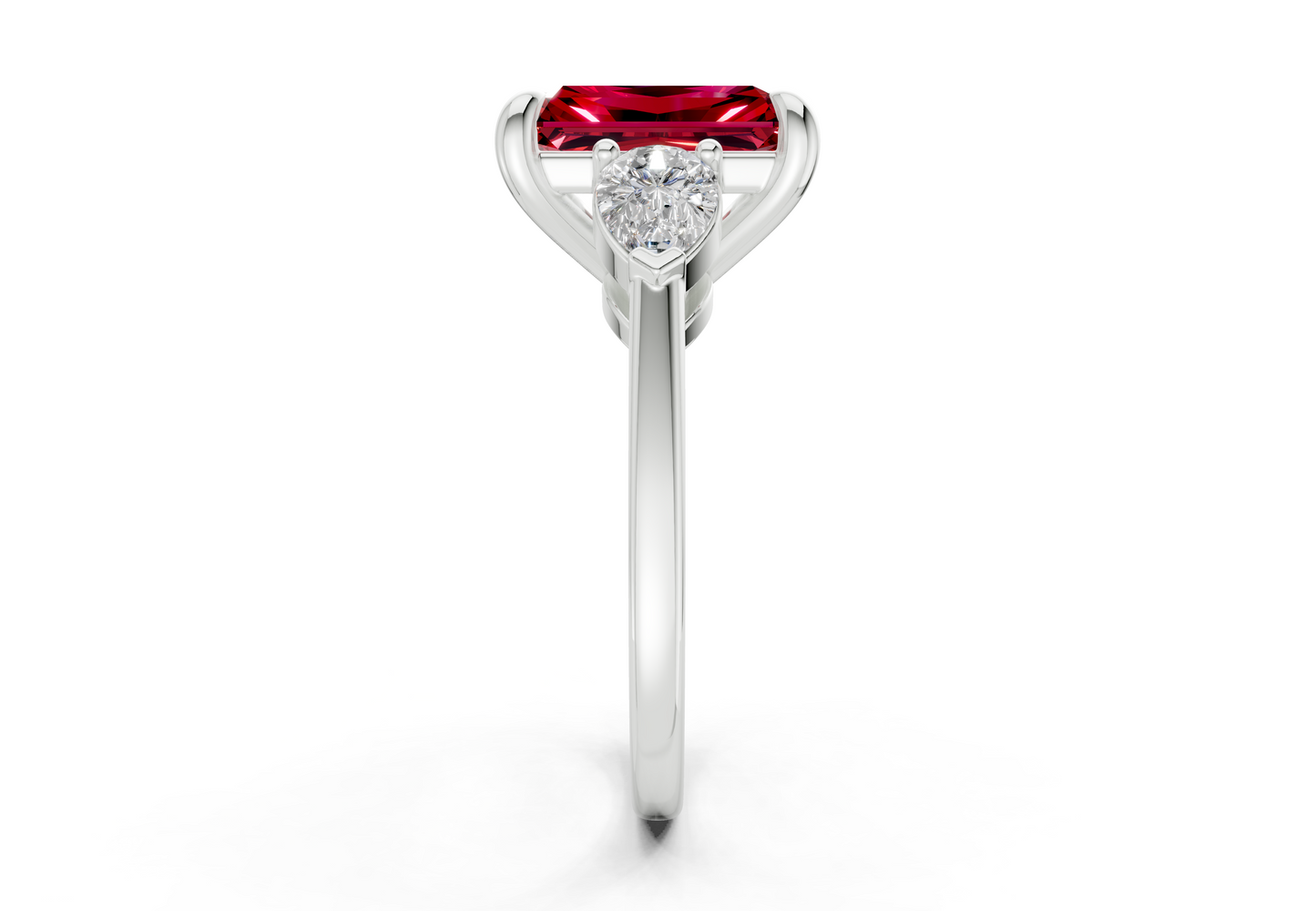 Vine Ruby Gemstone Three Stone Radiant Cut 1.8mm Engagement Ring