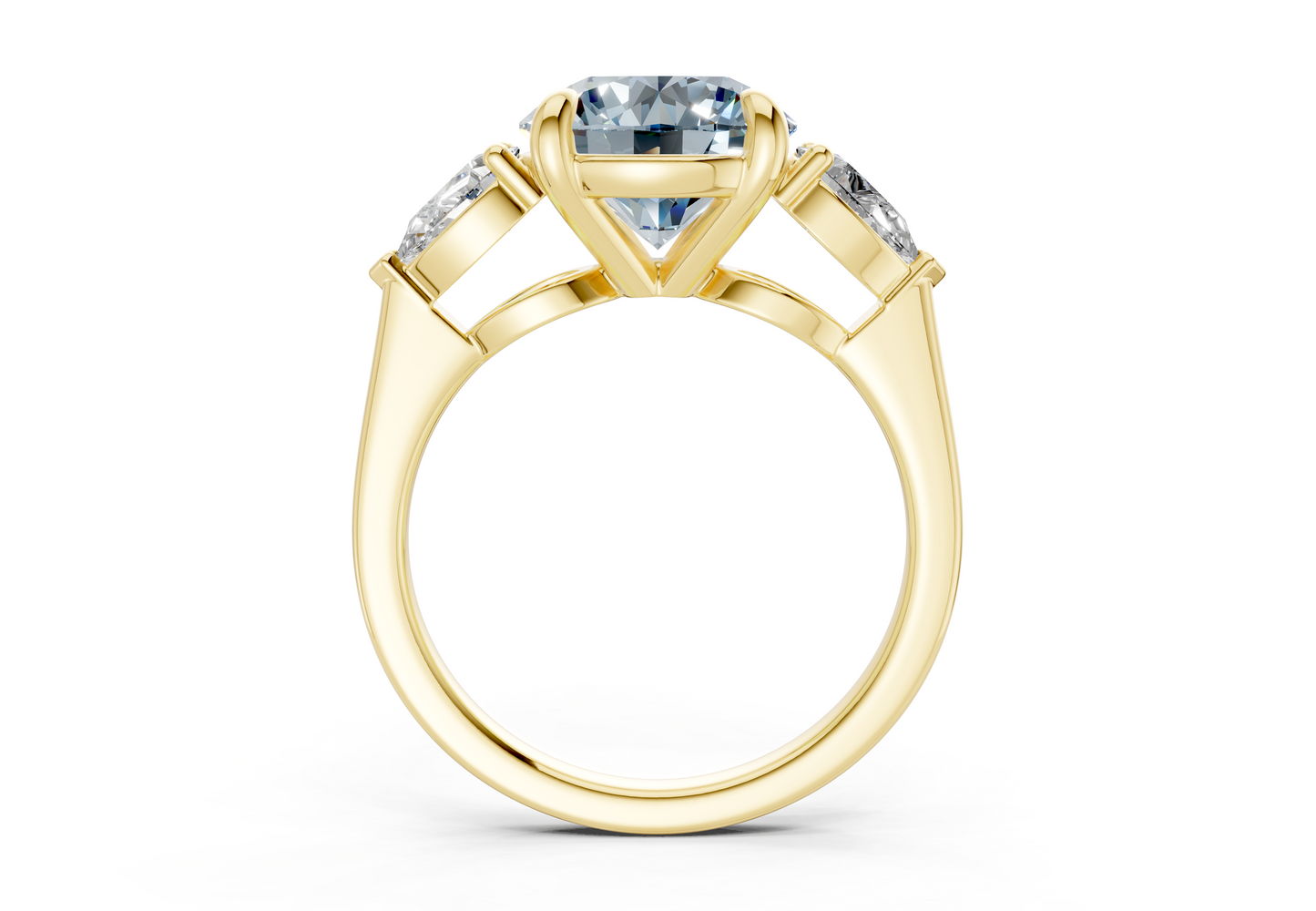 Vine Blue Diamond Three Stone Round Cut 1.8mm Engagement Ring