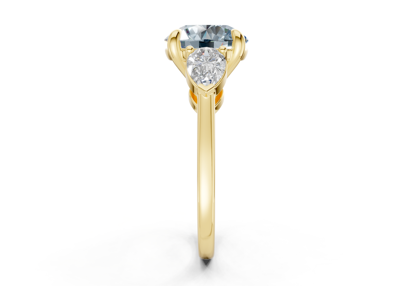 Vine Blue Diamond Three Stone Round Cut 1.8mm Engagement Ring