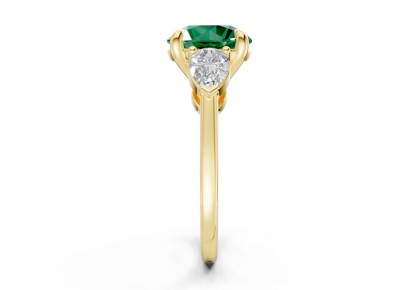 Vine Emerald Gemstone Three Stone Round Cut 1.8mm Engagement Ring