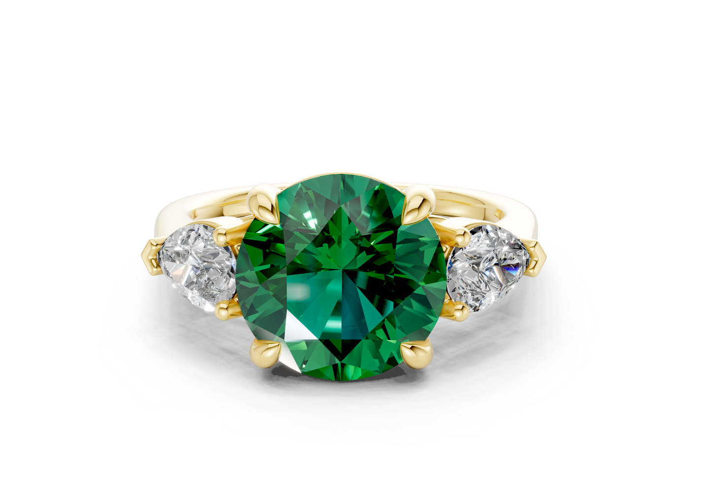 Vine Emerald Gemstone Three Stone Round Cut 1.8mm Engagement Ring