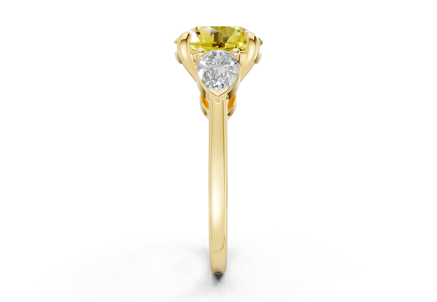 Vine Yellow Diamond Three Stone Round Cut 1.8mm Engagement Ring