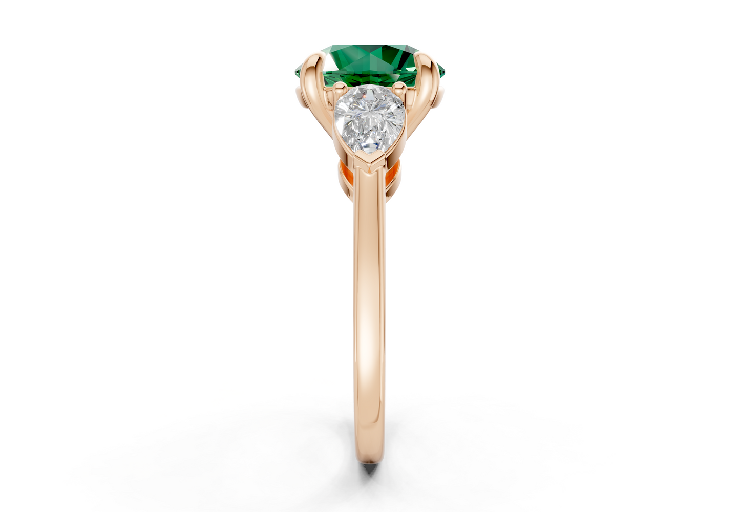 Vine Emerald Gemstone Three Stone Round Cut 1.8mm Engagement Ring