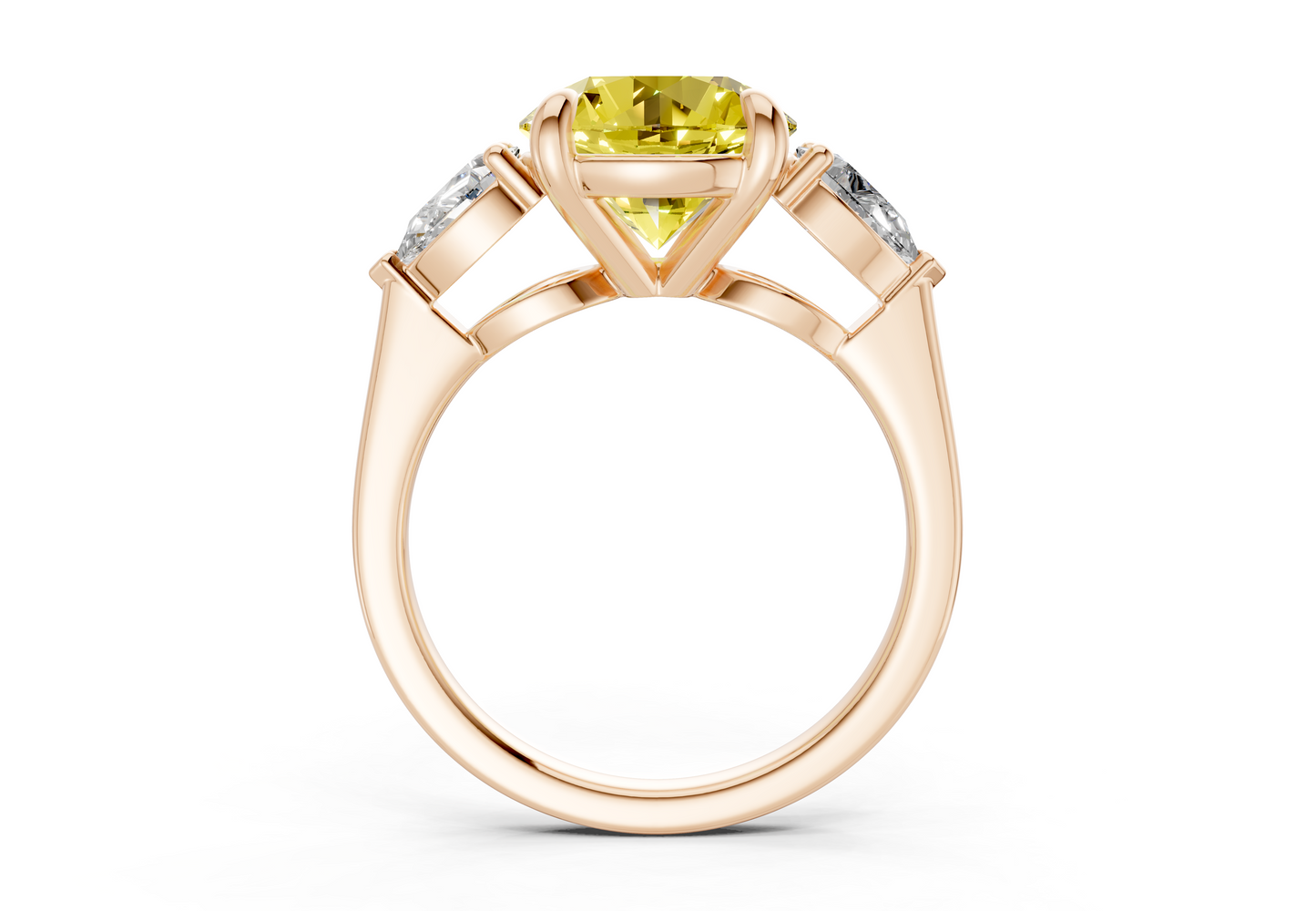 Vine Yellow Diamond Three Stone Round Cut 1.8mm Engagement Ring