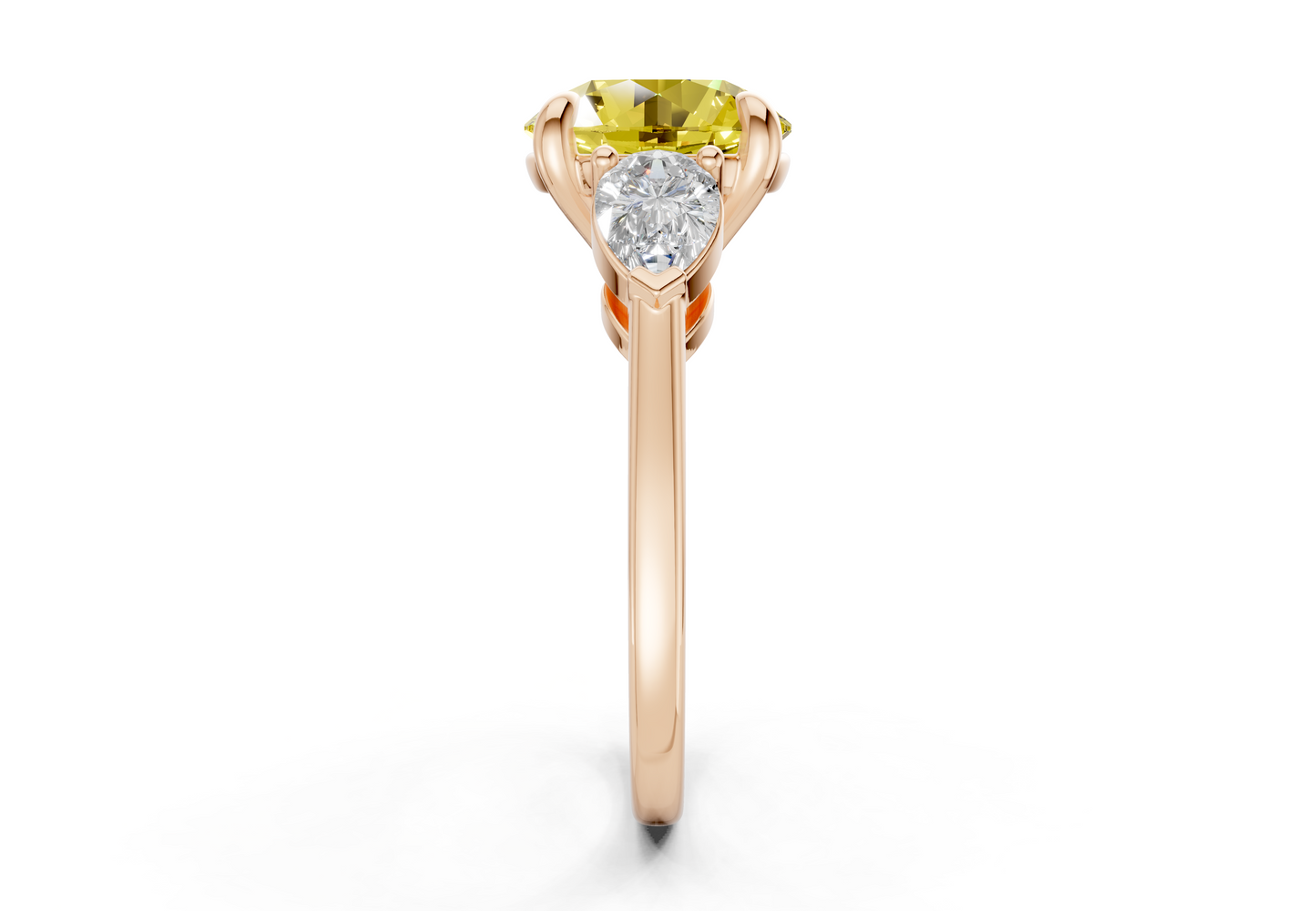 Vine Yellow Diamond Three Stone Round Cut 1.8mm Engagement Ring