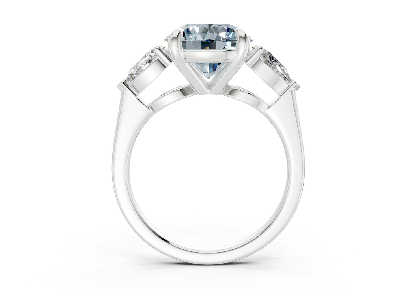 Vine Blue Diamond Three Stone Round Cut 1.8mm Engagement Ring